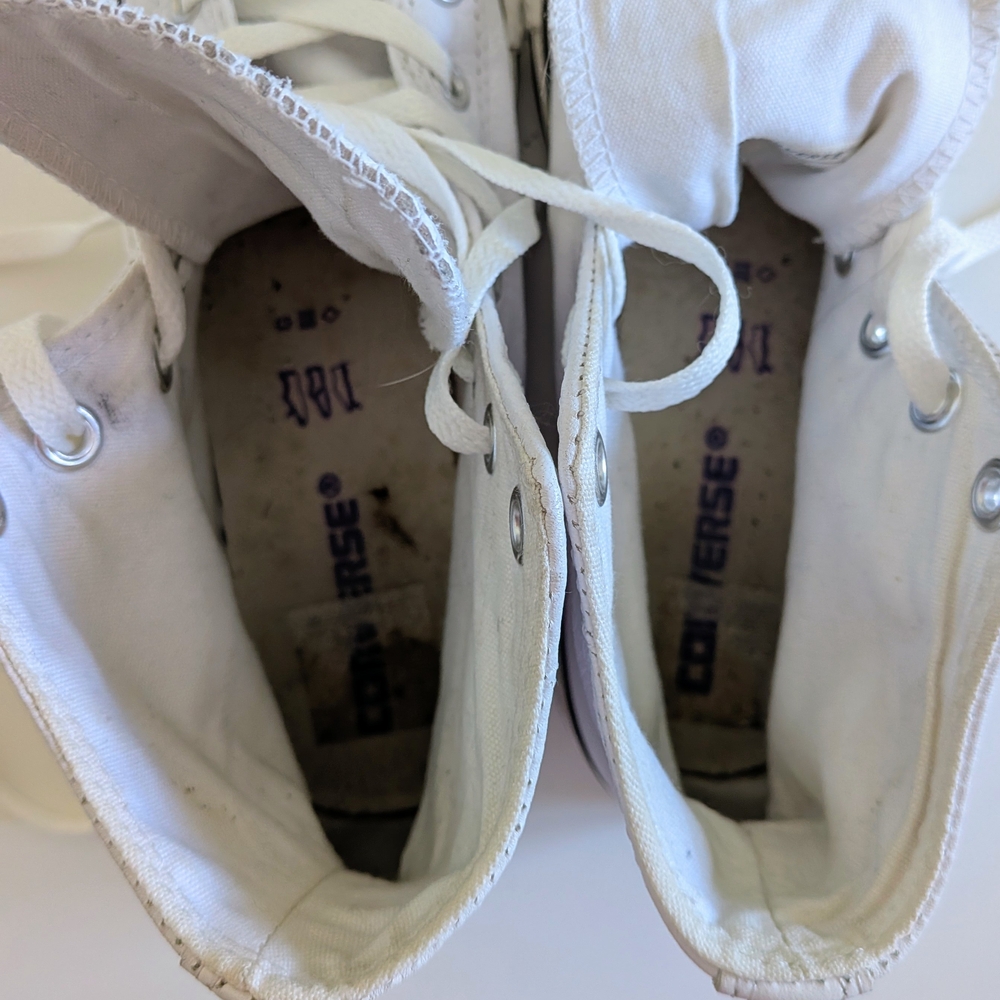 RARE Converse Chuck Taylor All Star Hi-Top Sneakers – White Leather - Women 7.5 - Picture 5 of 7